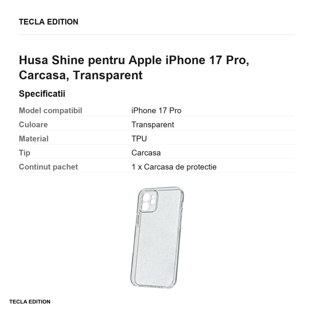 Husa Shine pentru Apple iPhone 17 Pro, Carcasa, Transparent [3]