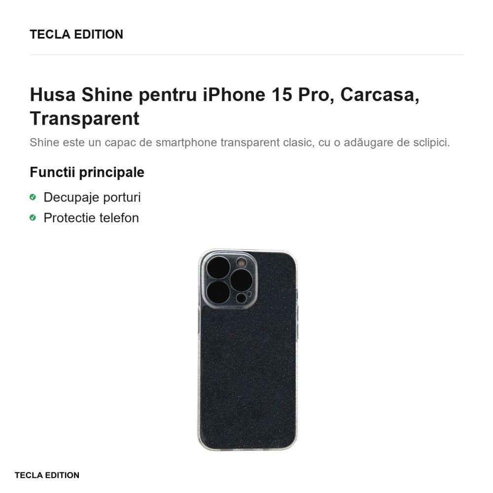 Husa Shine pentru iPhone 15 Pro, Carcasa, Transparent [2]