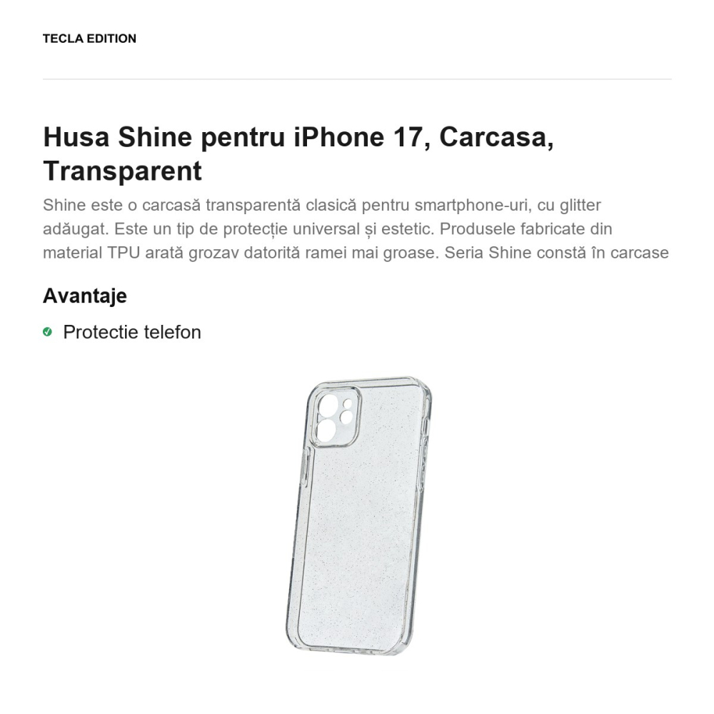 Husa Shine pentru iPhone 17, Carcasa, Transparent [2]