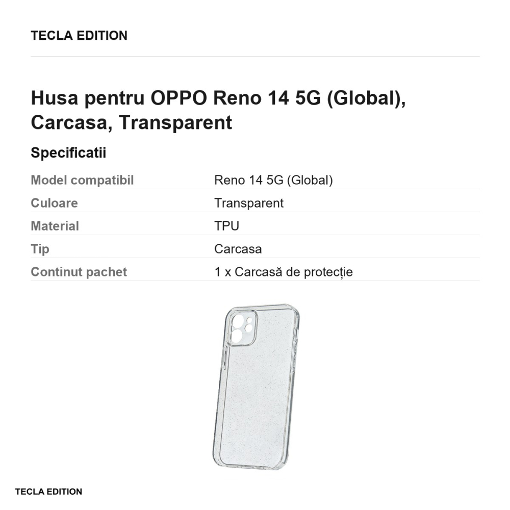 Husa Shine pentru OPPO Reno 14 5G (Global), Carcasa, Transparent [3]
