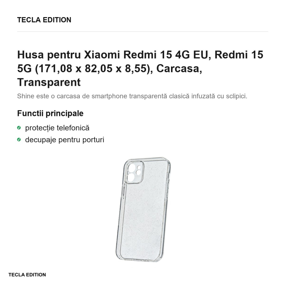 Husa Shine pentru Xiaomi Redmi 15 4G EU, Redmi 15 5G, Carcasa, Transparent [2]
