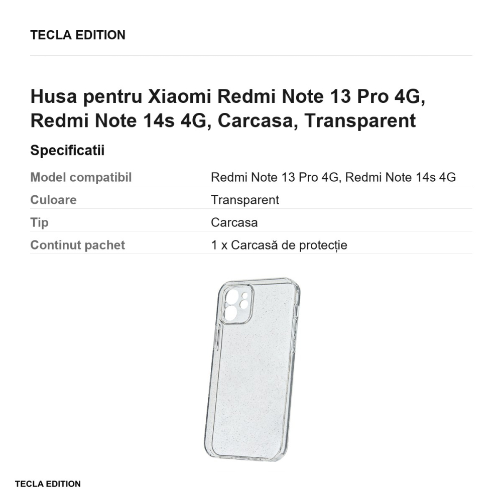 Husa Shine pentru Xiaomi Redmi Note 13 Pro 4G, Redmi Note 14s 4G, Carcasa, Transparent [3]