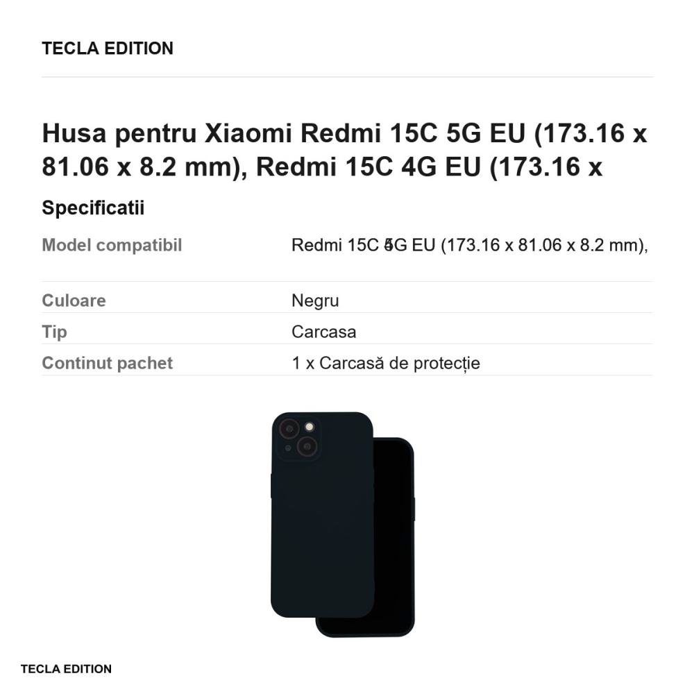 Husa Silicon Box pentru Xiaomi Redmi 15C 5G EU, Redmi 15C 4G EU, Carcasa, Negru [3]