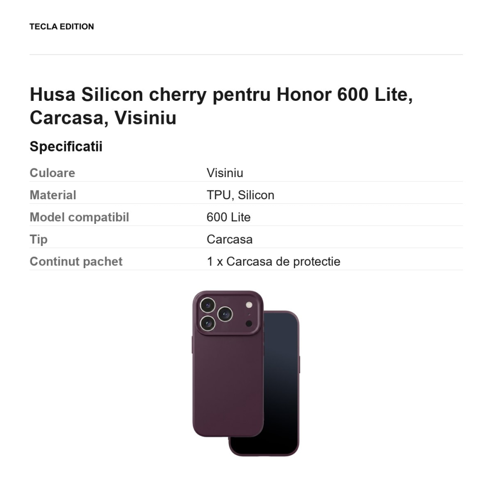 Husa Silicon cherry pentru Honor 600 Lite, Carcasa, Visiniu [3]