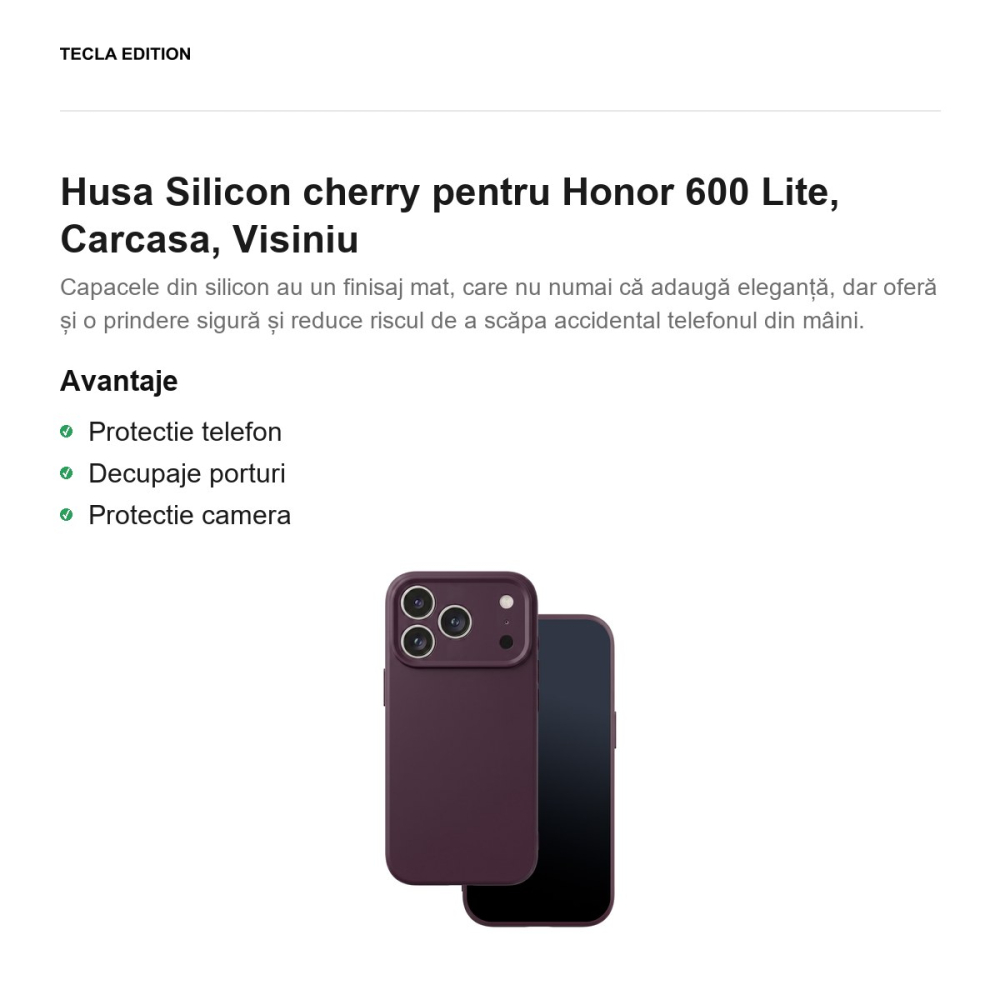 Husa Silicon cherry pentru Honor 600 Lite, Carcasa, Visiniu [2]