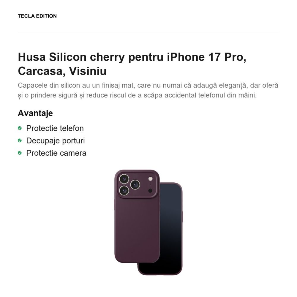 Husa Silicon cherry pentru iPhone 17 Pro, Carcasa, Visiniu [2]