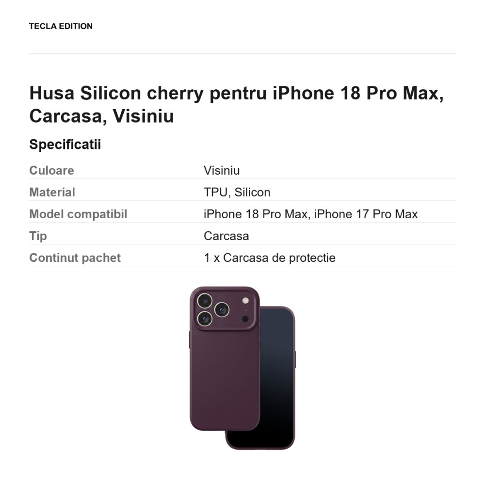 Husa Silicon cherry pentru iPhone 18 Pro Max, Carcasa, Visiniu [3]