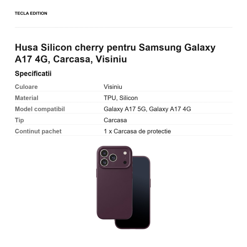 Husa Silicon cherry pentru Samsung Galaxy A17 4G, Carcasa, Visiniu [3]