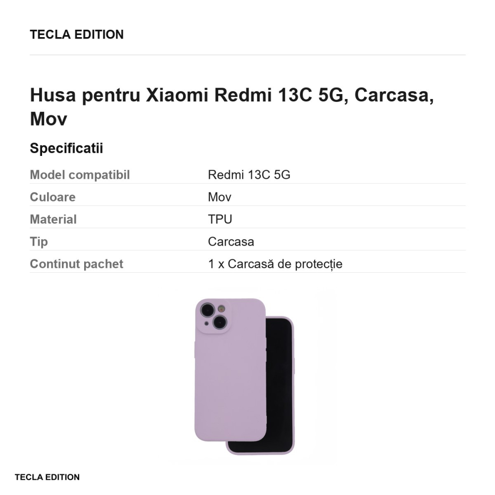 Husa Silicon lilac pentru Xiaomi Redmi 13C 5G, Carcasa, Mov [3]