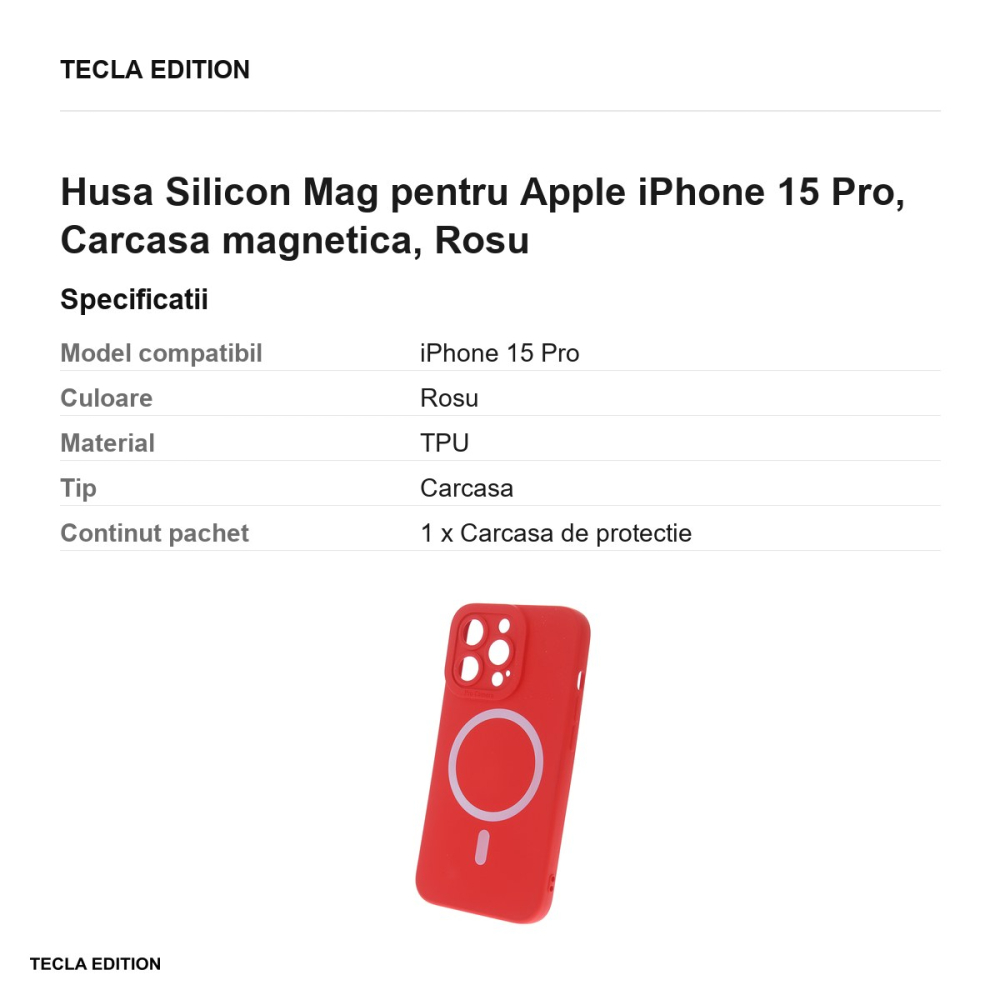 Husa Silicon Mag pentru Apple iPhone 15 Pro, Carcasa magnetica, Rosu [3]