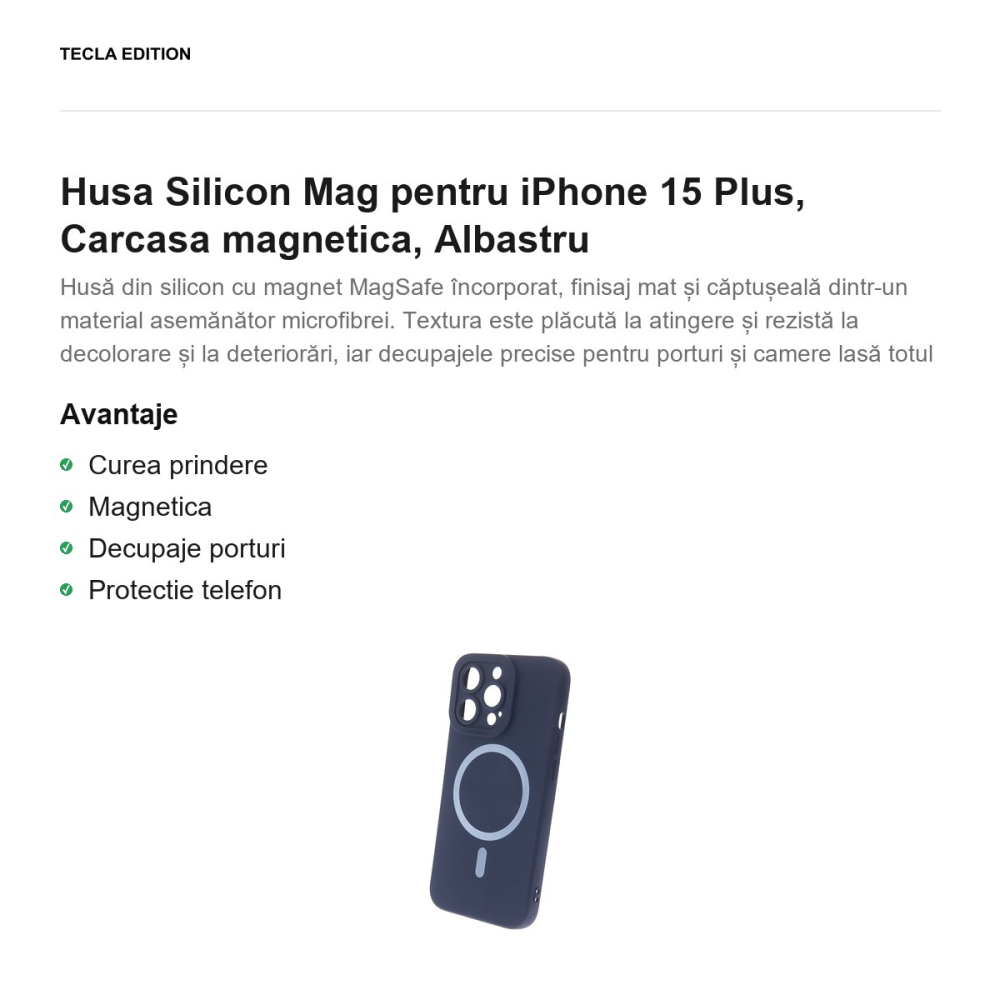 Husa Silicon Mag pentru iPhone 15 Plus, Carcasa magnetica, Albastru [2]