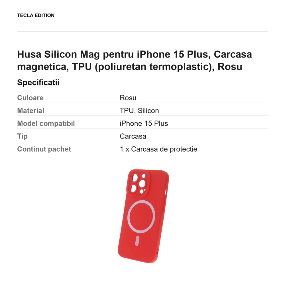 Husa Silicon Mag pentru iPhone 15 Plus, Carcasa magnetica, TPU (poliuretan termoplastic), Rosu [3]