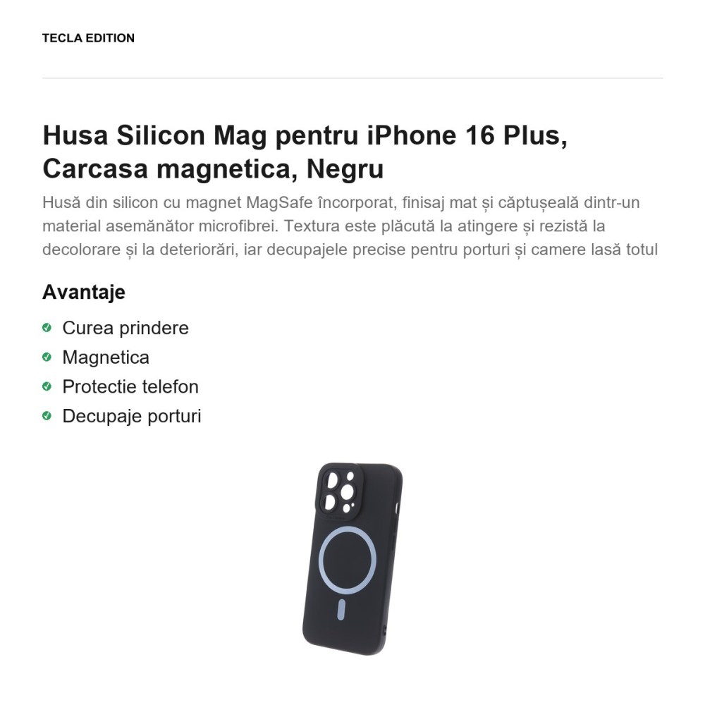 Husa Silicon Mag pentru iPhone 16 Plus, Carcasa magnetica, Negru [2]