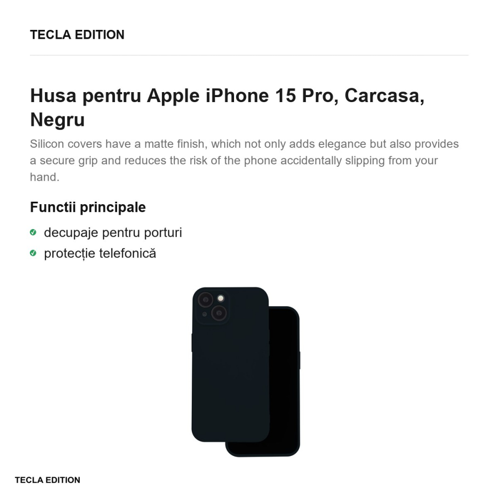 Husa Silicon pentru Apple iPhone 15 Pro, Carcasa, Negru [2]