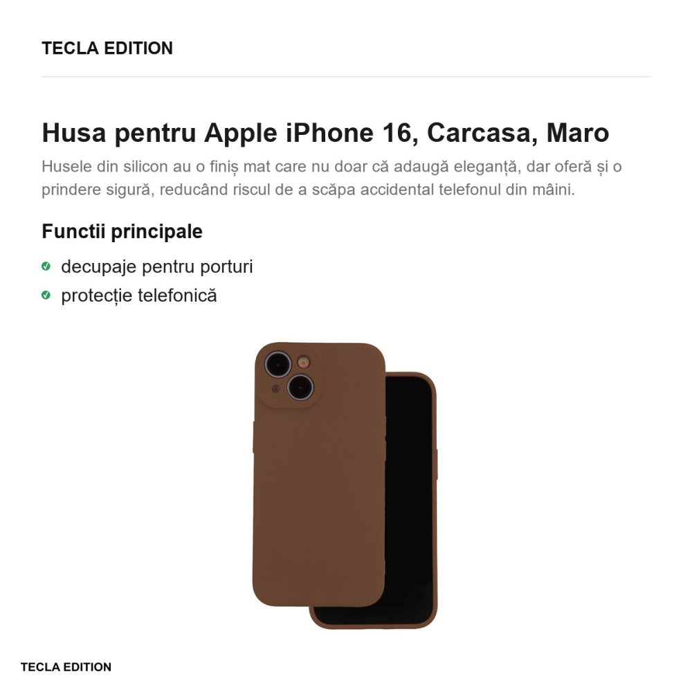 Husa Silicon pentru Apple iPhone 16, Carcasa, Maro [2]