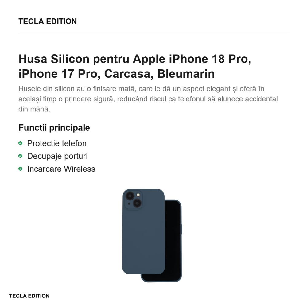 Husa Silicon pentru Apple iPhone 18 Pro, iPhone 17 Pro, Carcasa, Bleumarin [2]