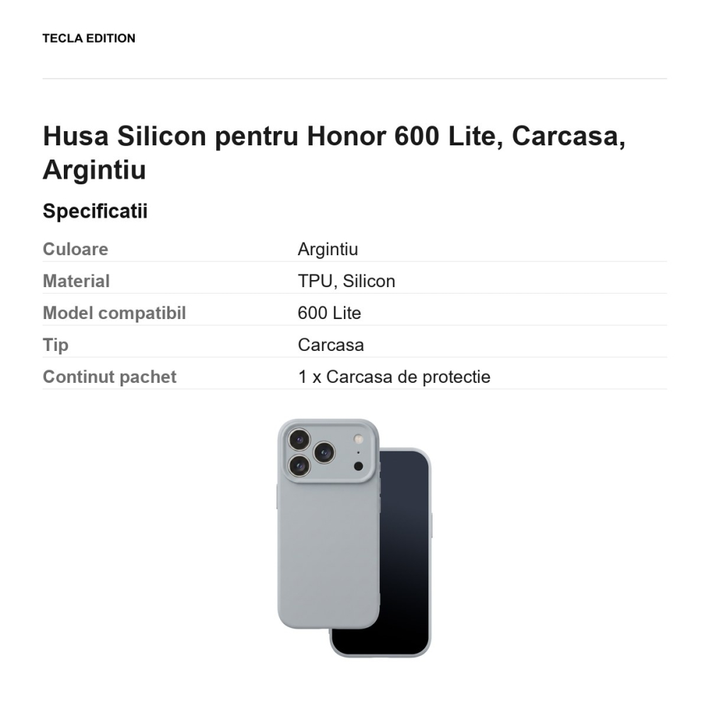 Husa Silicon pentru Honor 600 Lite, Carcasa, Argintiu [3]