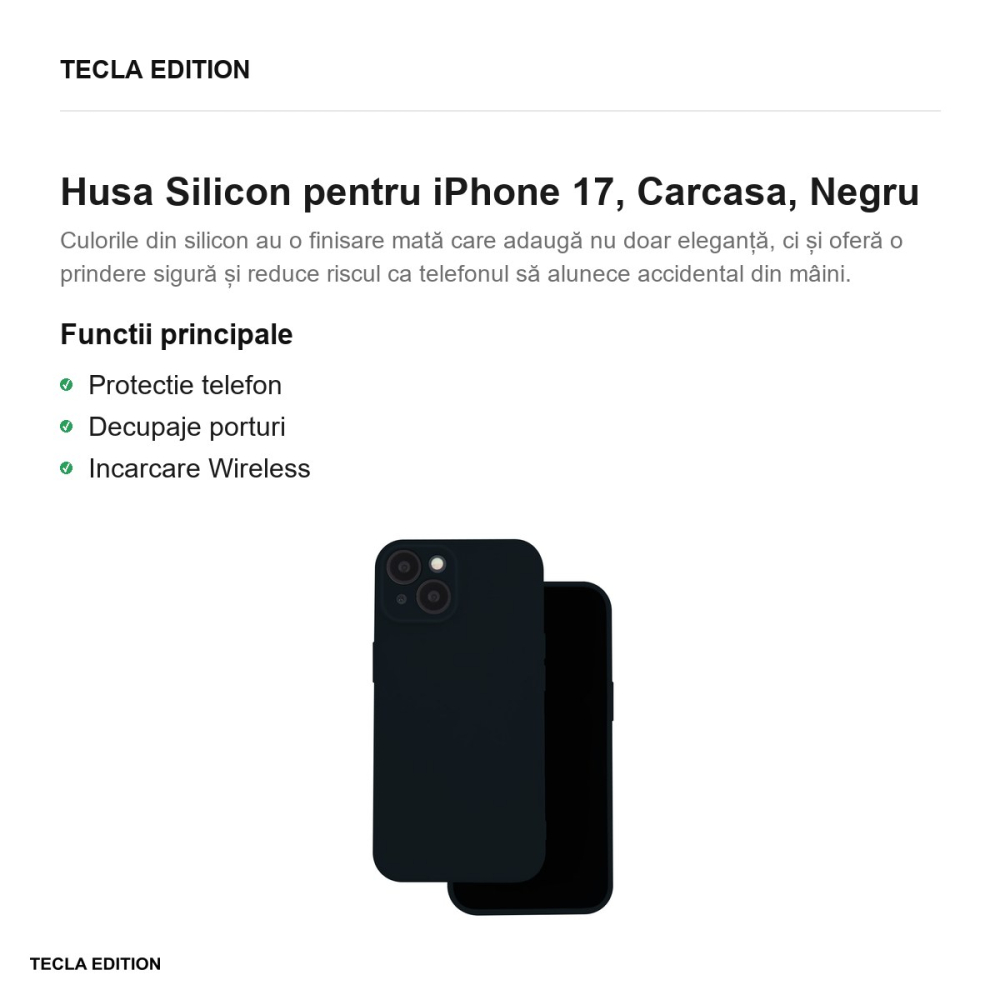 Husa Silicon pentru iPhone 17, Carcasa, Negru [2]