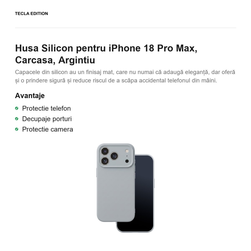 Husa Silicon pentru iPhone 18 Pro Max, Carcasa, Argintiu [2]
