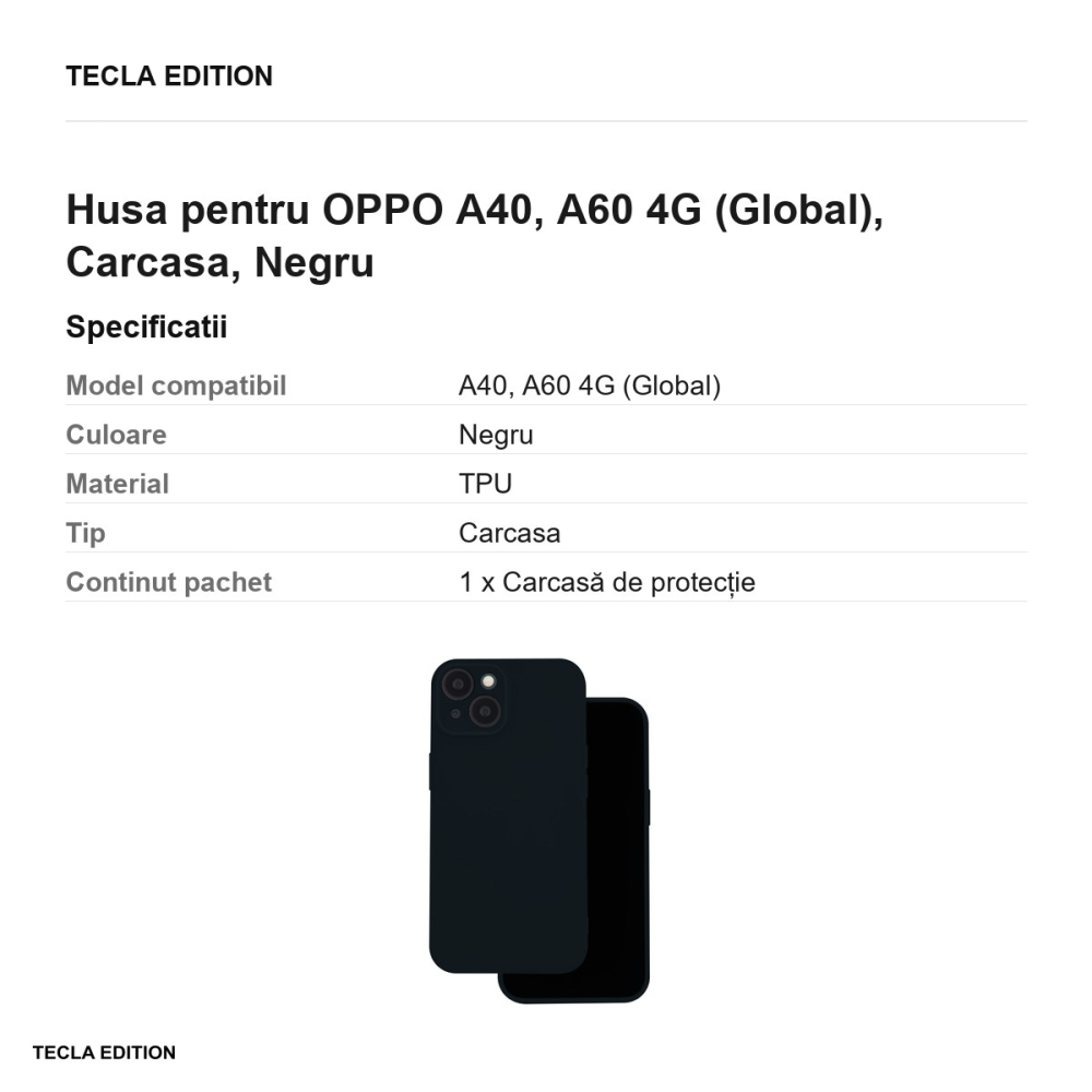 Husa Silicon pentru OPPO A40, A60 4G (Global), Carcasa, Negru [3]