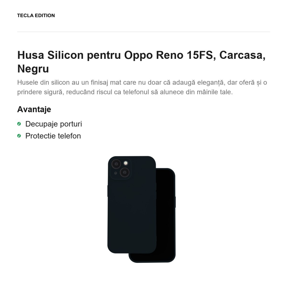 Husa Silicon pentru Oppo Reno 15FS, Carcasa, Negru [2]