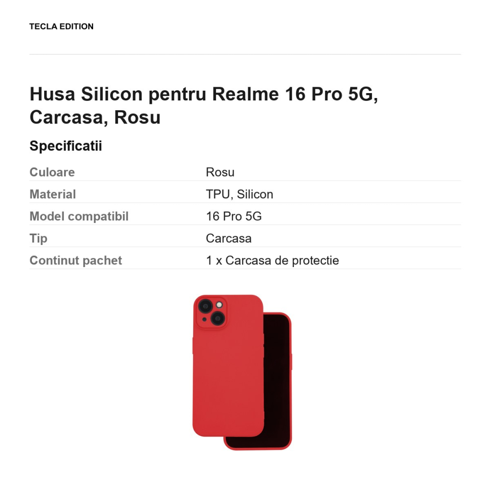 Husa Silicon pentru Realme 16 Pro 5G, Carcasa, Rosu [3]