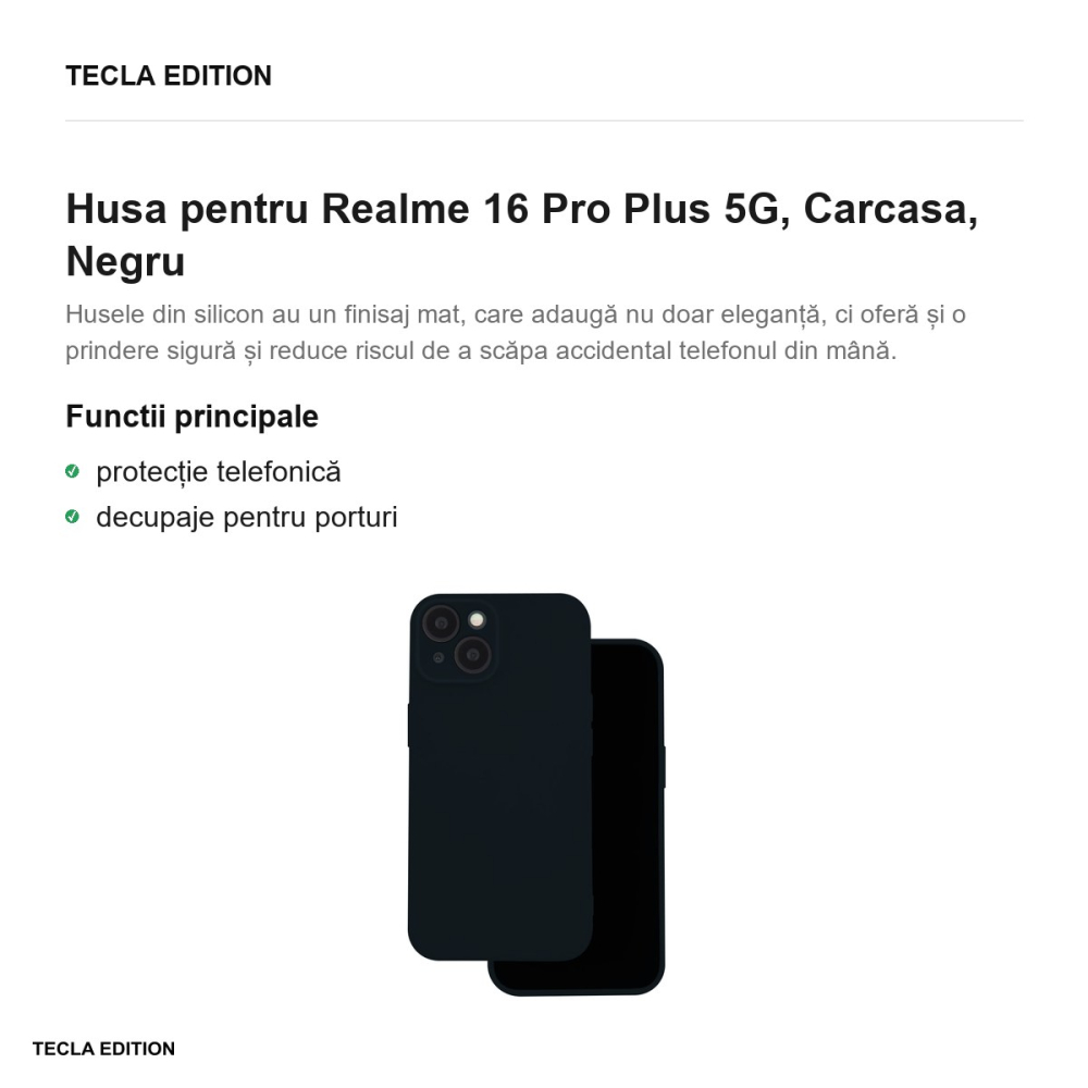 Husa Silicon pentru Realme 16 Pro Plus 5G, Carcasa, Negru [2]