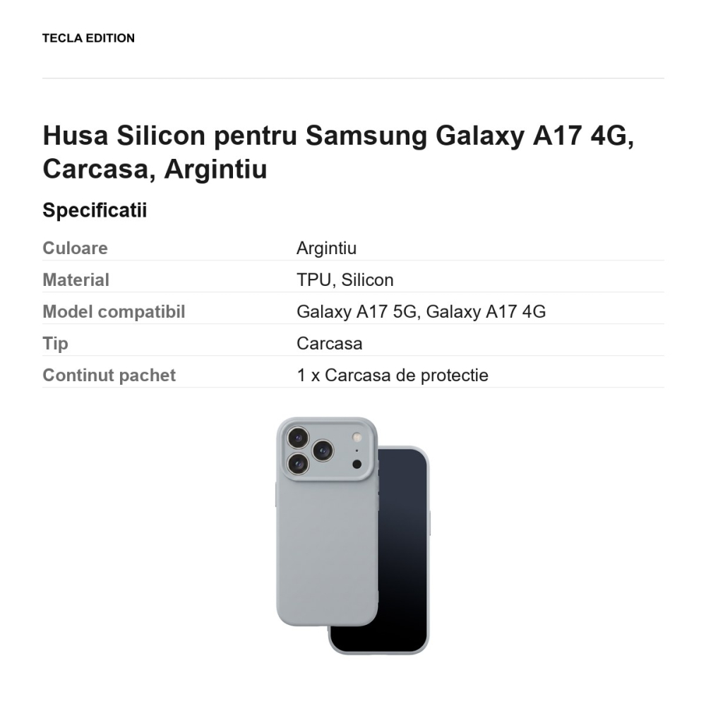 Husa Silicon pentru Samsung Galaxy A17 4G, Carcasa, Argintiu [3]