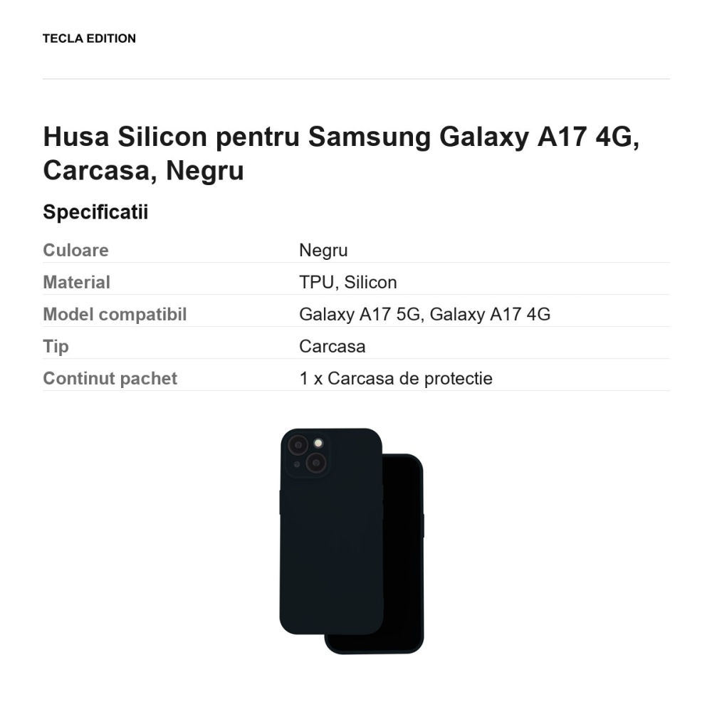 Husa Silicon pentru Samsung Galaxy A17 4G, Carcasa, Negru [3]