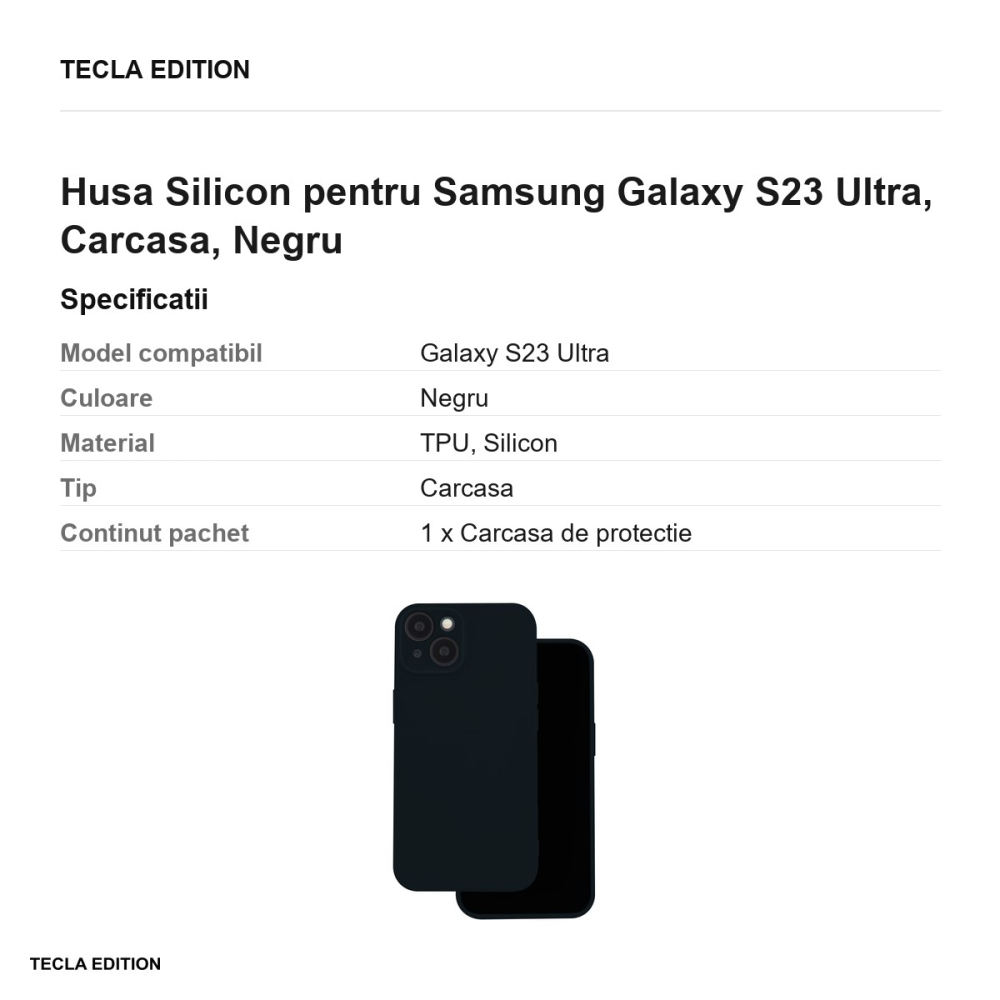 Husa Silicon pentru Samsung Galaxy S23 Ultra, Carcasa, Negru [3]