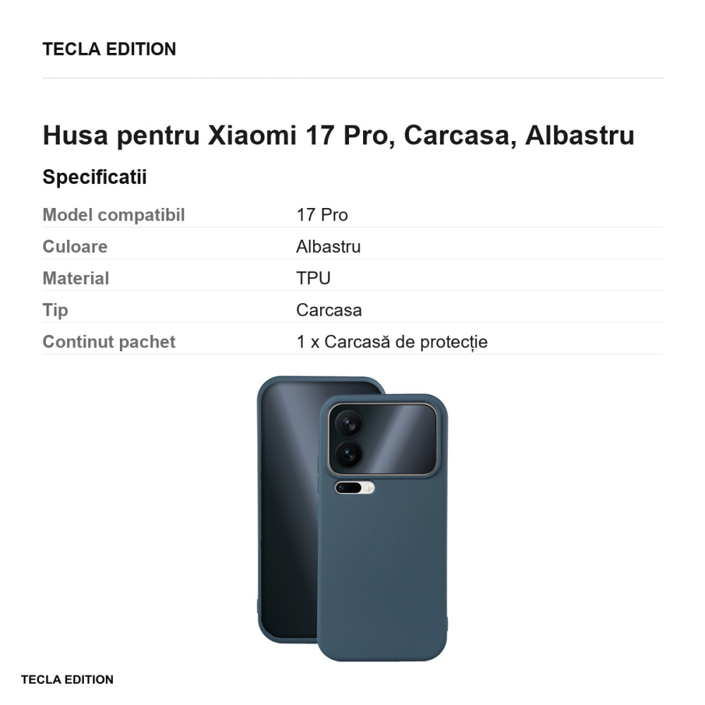 Husa Silicon pentru Xiaomi 17 Pro, Carcasa, Albastru [3]
