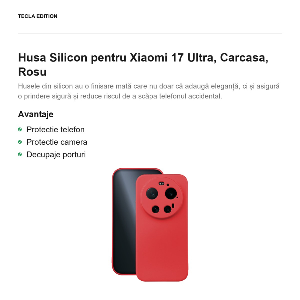 Husa Silicon pentru Xiaomi 17 Ultra, Carcasa, Rosu [2]