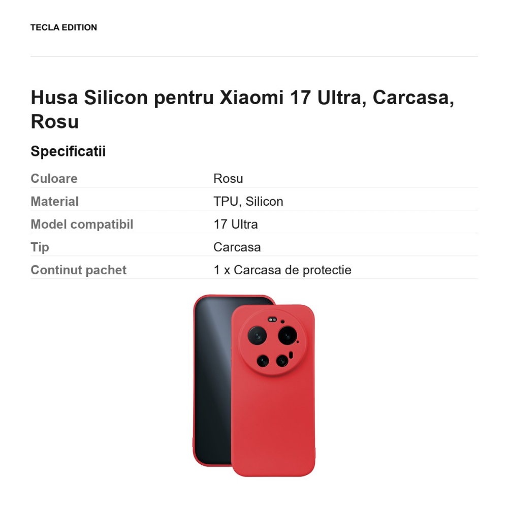 Husa Silicon pentru Xiaomi 17 Ultra, Carcasa, Rosu [3]