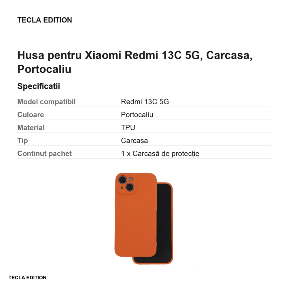 Husa Silicon pentru Xiaomi Redmi 13C 5G, Carcasa, Portocaliu [3]