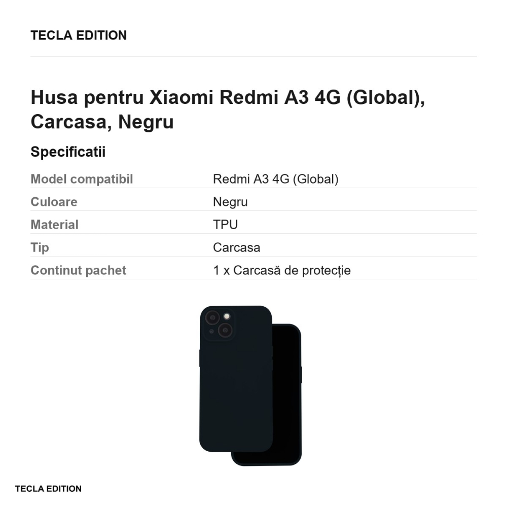 Husa Silicon pentru Xiaomi Redmi A3 4G (Global), Carcasa, Negru [3]
