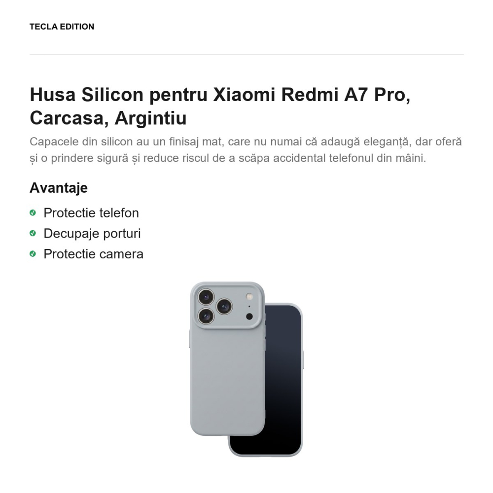 Husa Silicon pentru Xiaomi Redmi A7 Pro, Carcasa, Argintiu [2]
