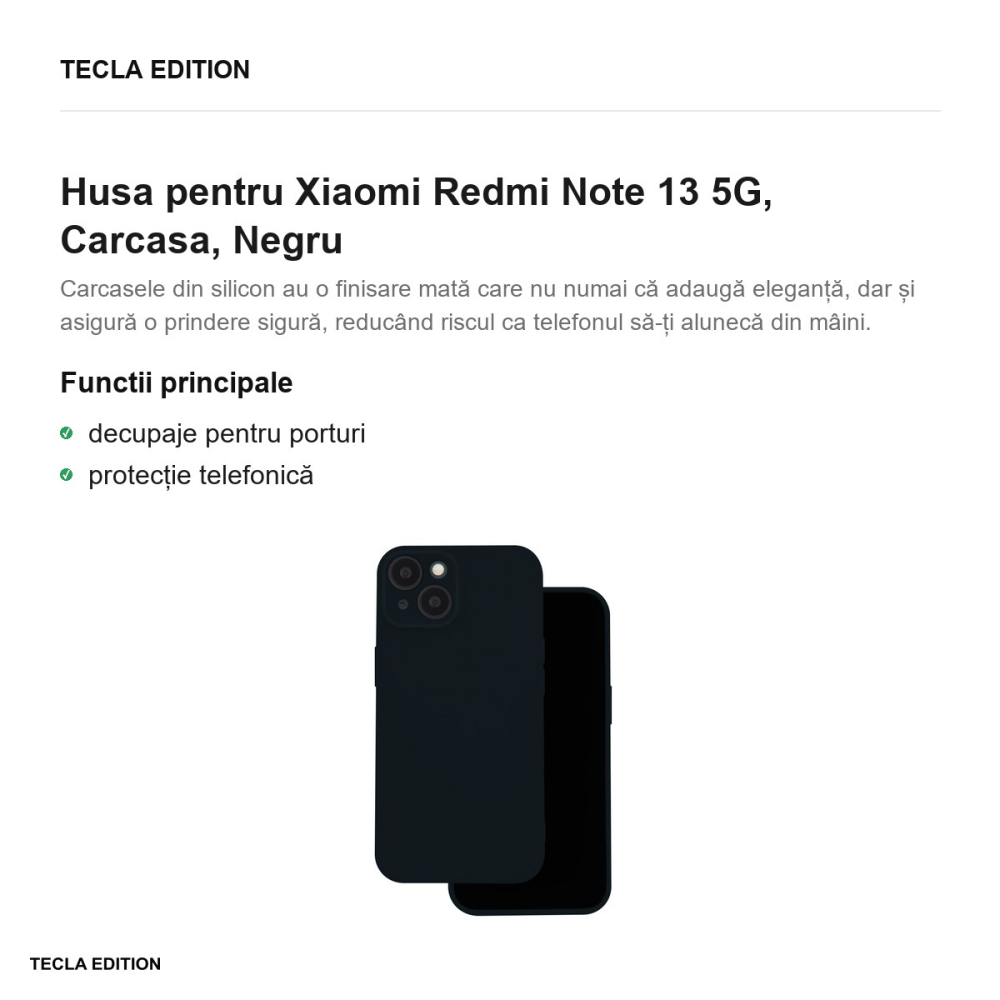 Husa Silicon pentru Xiaomi Redmi Note 13 5G, Carcasa, Negru [2]