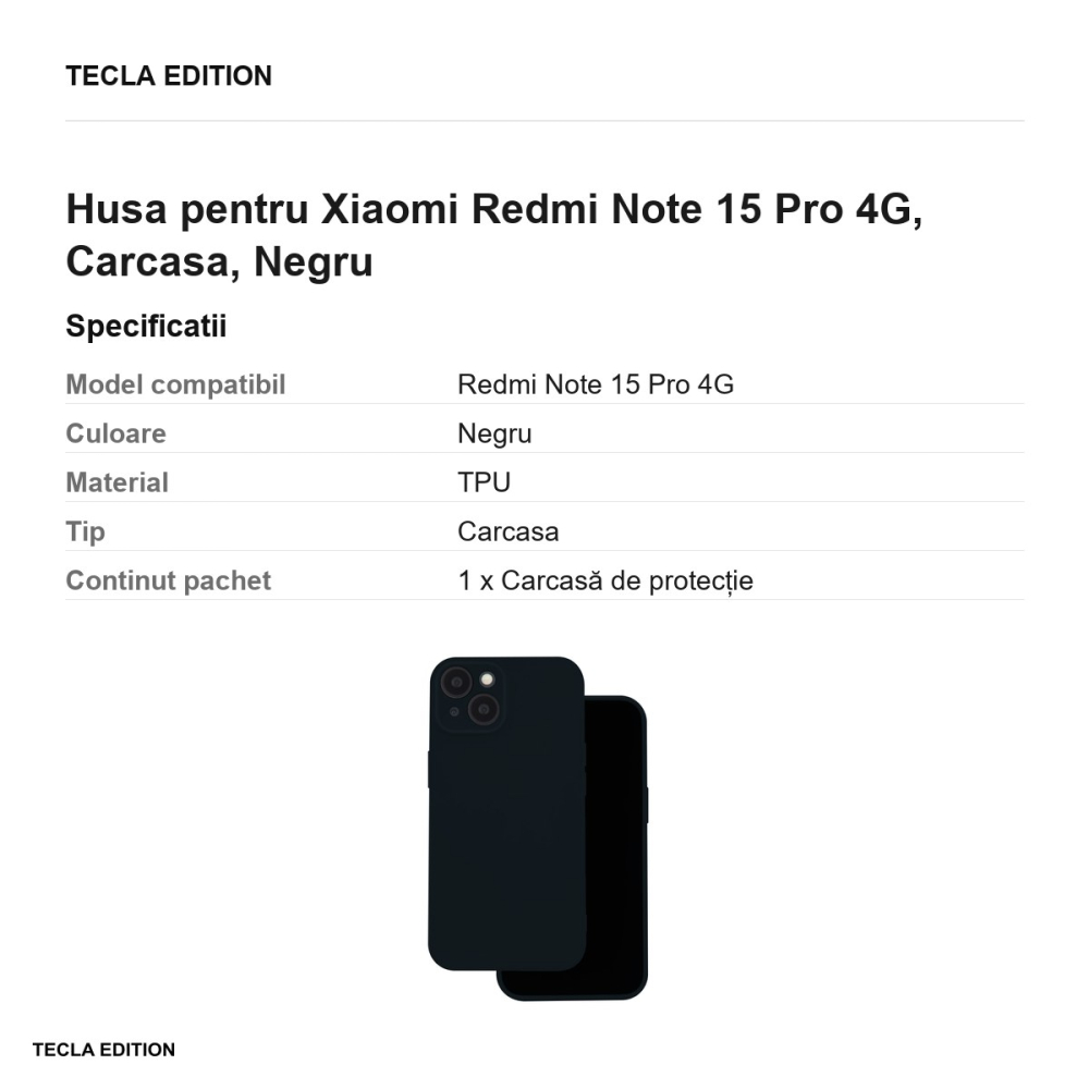 Husa Silicon pentru Xiaomi Redmi Note 15 Pro 4G, Carcasa, Negru [3]
