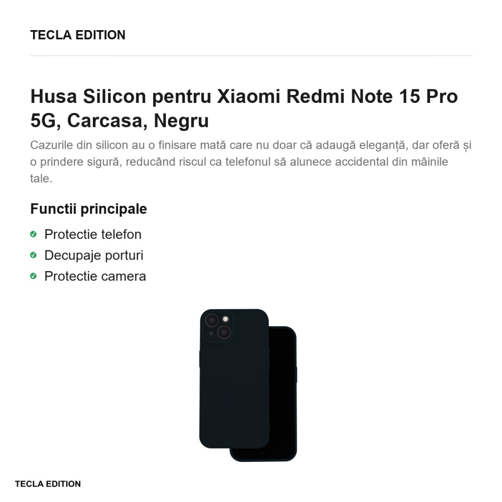 Husa Silicon pentru Xiaomi Redmi Note 15 Pro 5G, Carcasa, Negru [2]