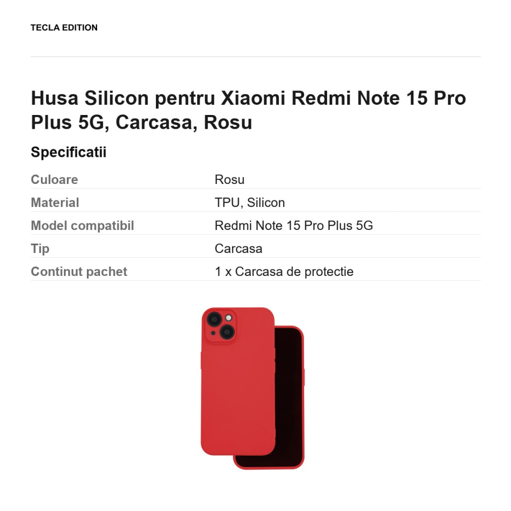 Husa Silicon pentru Xiaomi Redmi Note 15 Pro Plus 5G, Carcasa, Rosu [3]