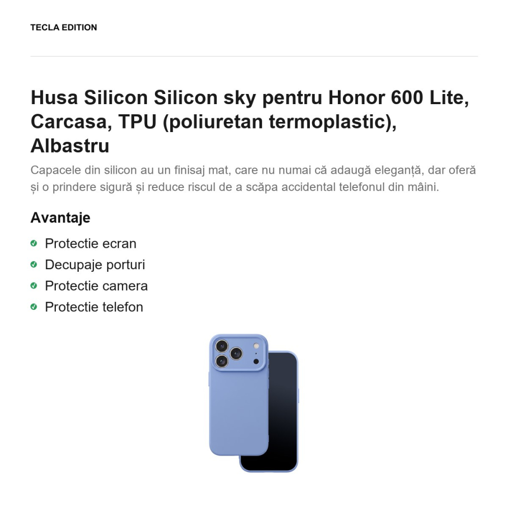 Husa Silicon Silicon sky pentru Honor 600 Lite, Carcasa, TPU (poliuretan termoplastic), Albastru [2]