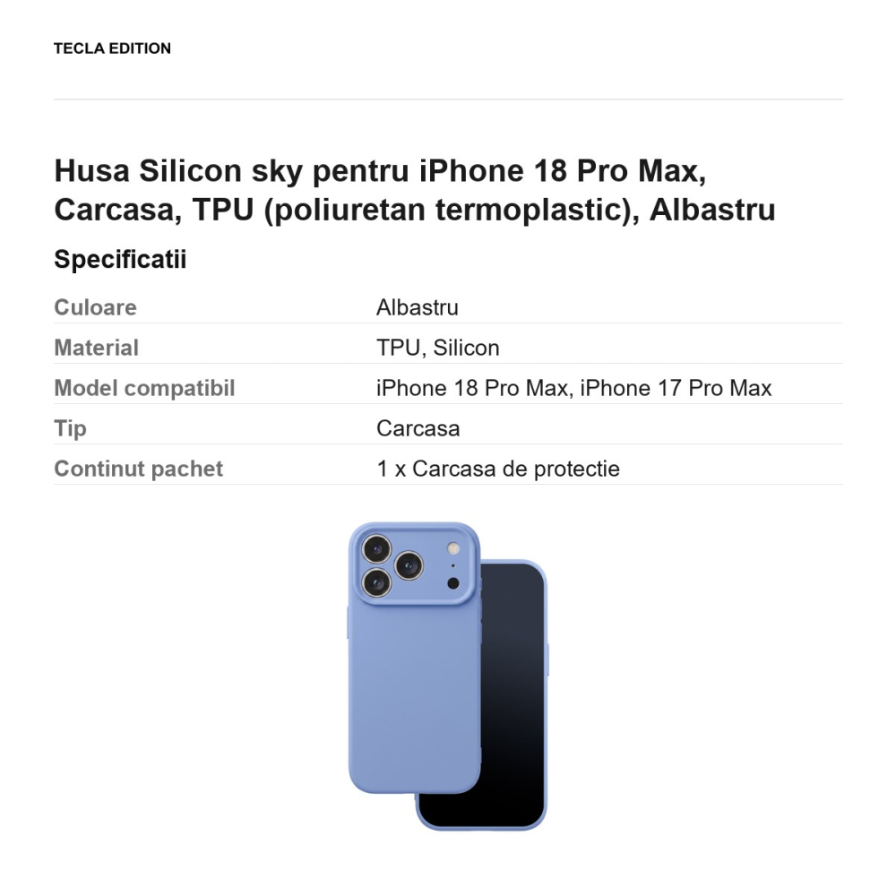 Husa Silicon sky pentru iPhone 18 Pro Max, Carcasa, TPU (poliuretan termoplastic), Albastru [3]