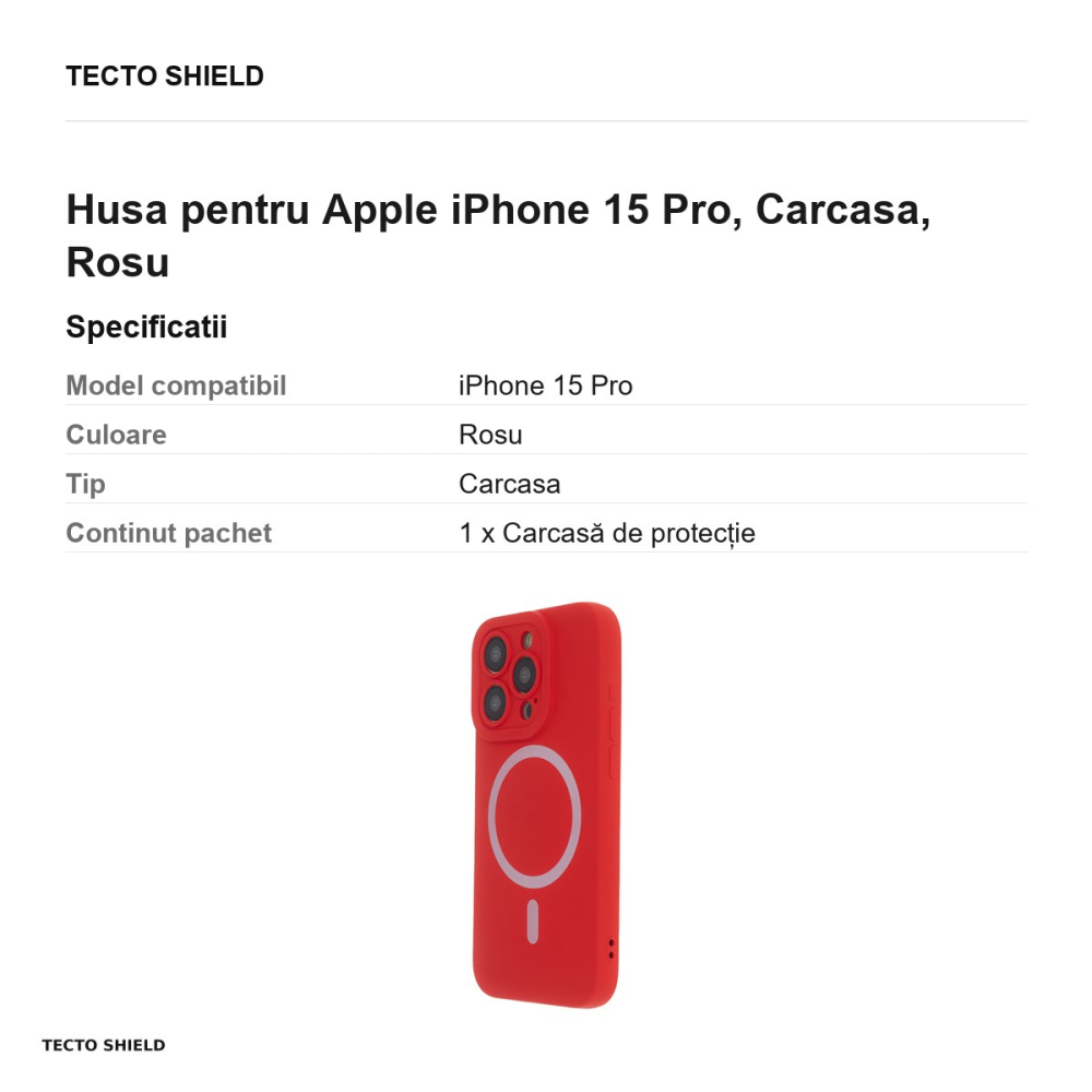 Husa Silicon Soft Mag pentru Apple iPhone 15 Pro, Carcasa, Rosu [3]