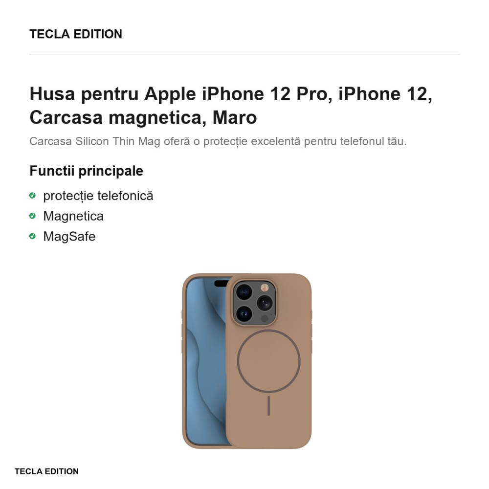 Husa Silicone Thin Mag pentru Apple iPhone 12 Pro, iPhone 12, Carcasa magnetica, Maro [2]