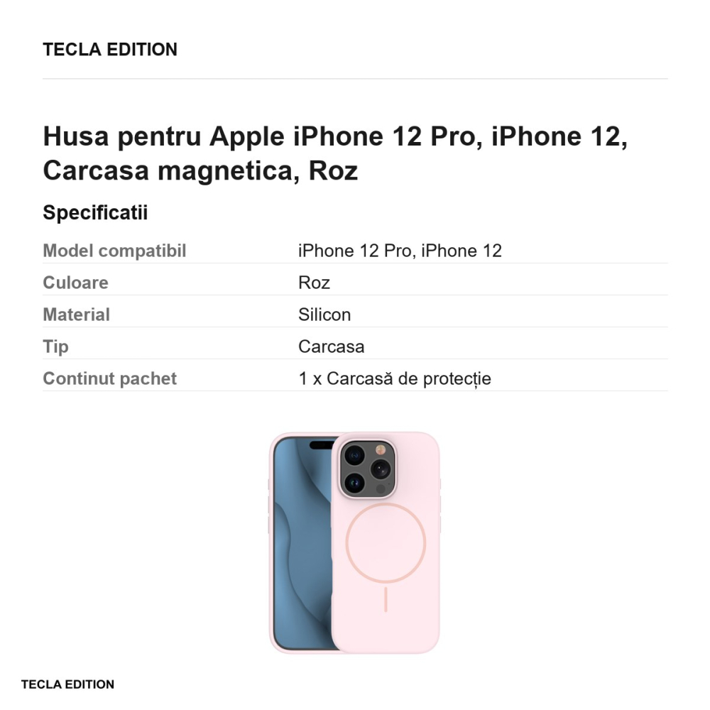 Husa Silicone Thin Mag pentru Apple iPhone 12 Pro, iPhone 12, Carcasa magnetica, Roz [3]