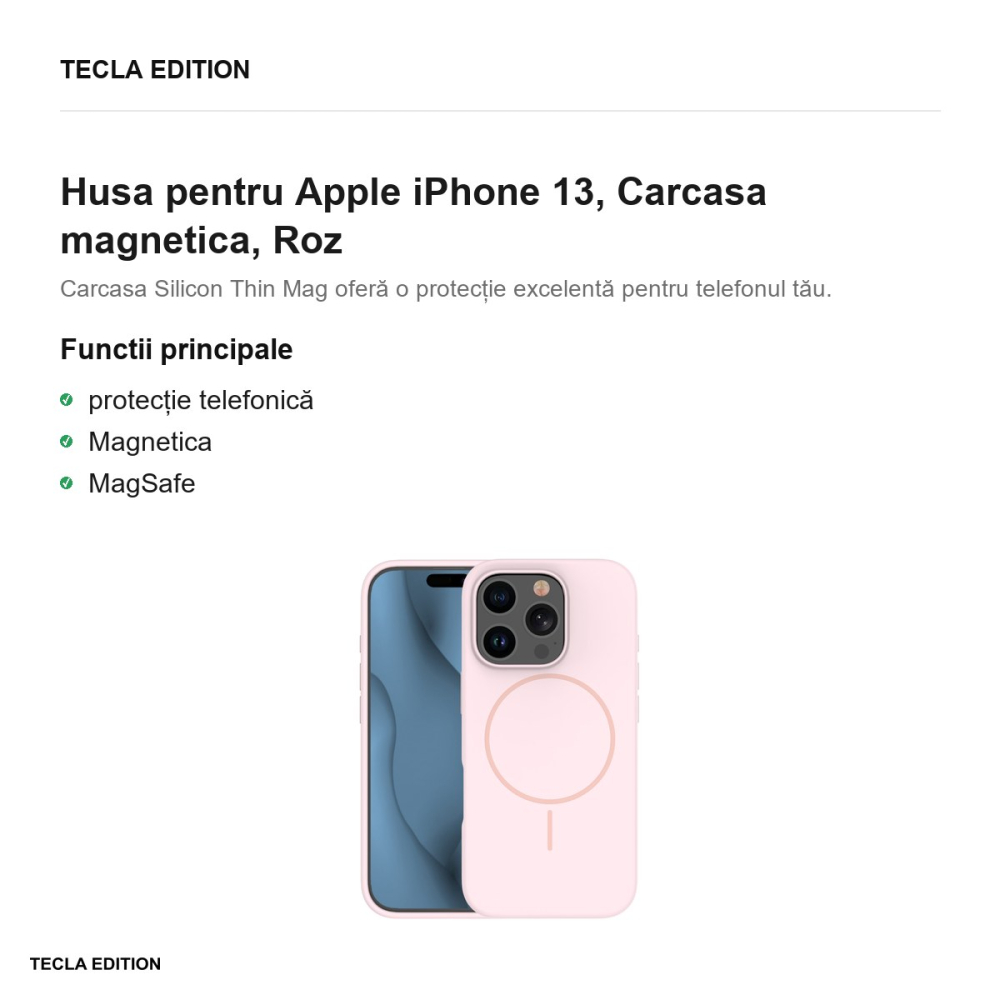Husa Silicone Thin Mag pentru Apple iPhone 13, Carcasa magnetica, Roz [2]