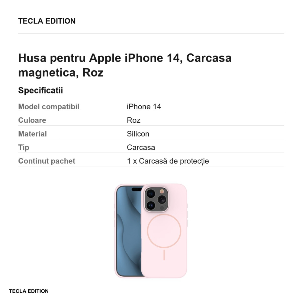 Husa Silicone Thin Mag pentru Apple iPhone 14, Carcasa magnetica, Roz [3]