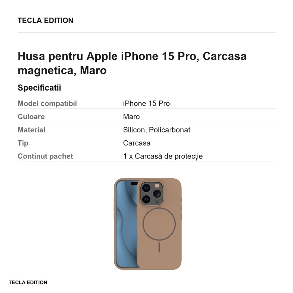 Husa Silicone Thin Mag pentru Apple iPhone 15 Pro, Carcasa magnetica, Maro [3]