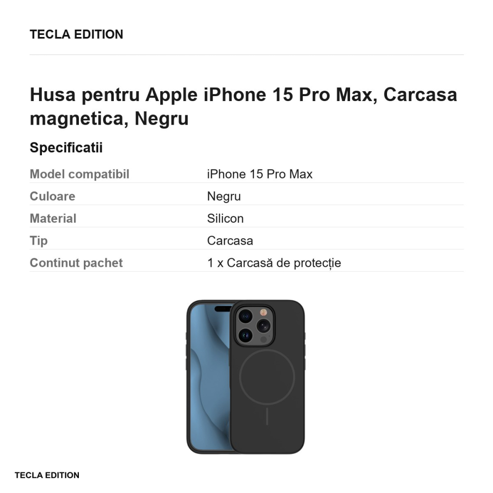 Husa Silicone Thin Mag pentru Apple iPhone 15 Pro Max, Carcasa magnetica, Negru [3]