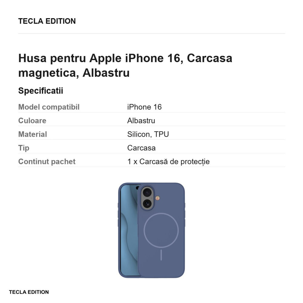 Husa Silicone Thin Mag pentru Apple iPhone 16, Carcasa magnetica, Albastru [3]